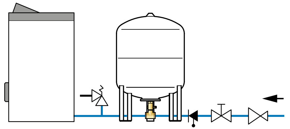 Пример монтажа белого бака для водоснабжения Flamco Airfix R на ножках