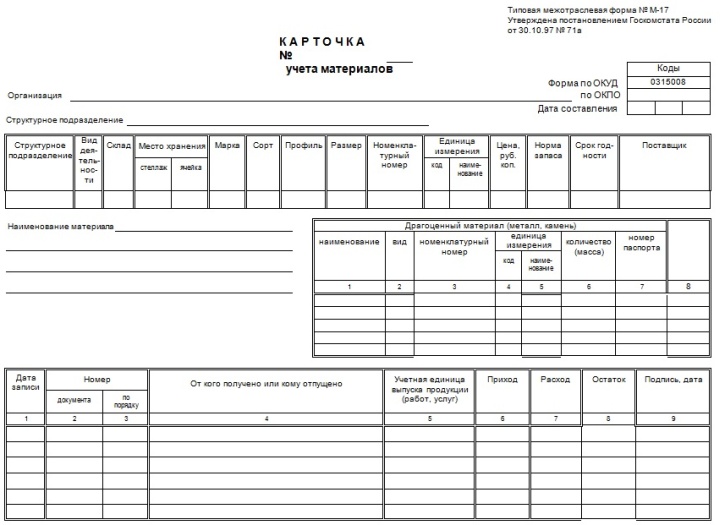 Книга складского учета материалов форма м 17 образец заполнения рб