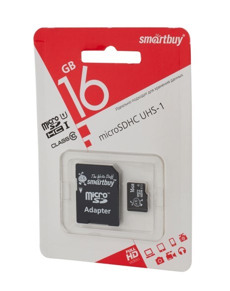 Карта памяти Micro-SD 16 GB Smart Buy Class 10 с адаптером