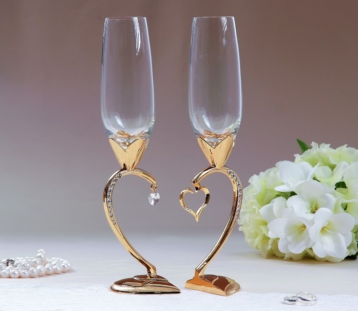 Набор свадебных бокалов «Сердце», 29 см, золото