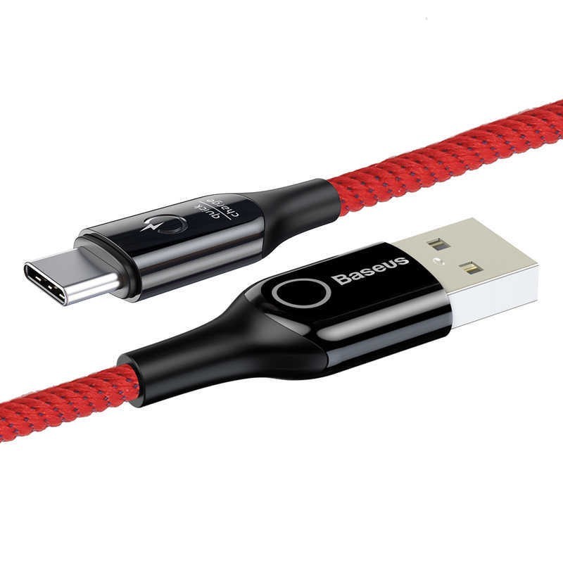 Кабель USB/Type-C 3A Baseus C-shaped (CATCD-05) с отключением заряда и LED-индикатором 100 см (Красный)