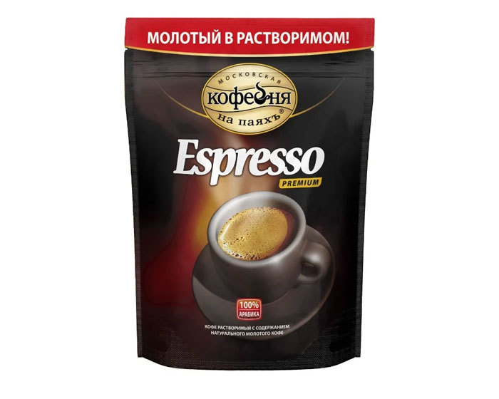 

Кофе растворимый Московская Кофейня на Паяхъ Espresso с молотым кофе, 95 г пакет