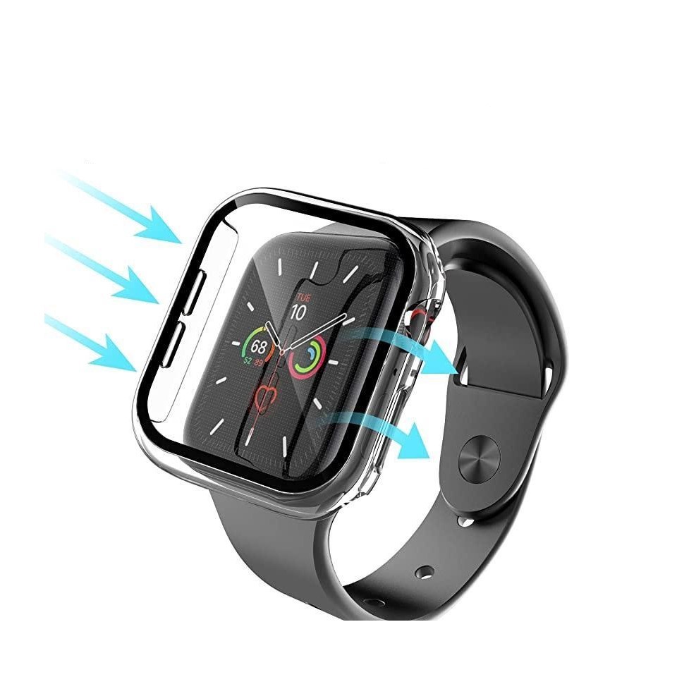 Силиконовый чехол 360 с полной защитой экрана для Apple Watch 44 мм (Прозрачный с черным)