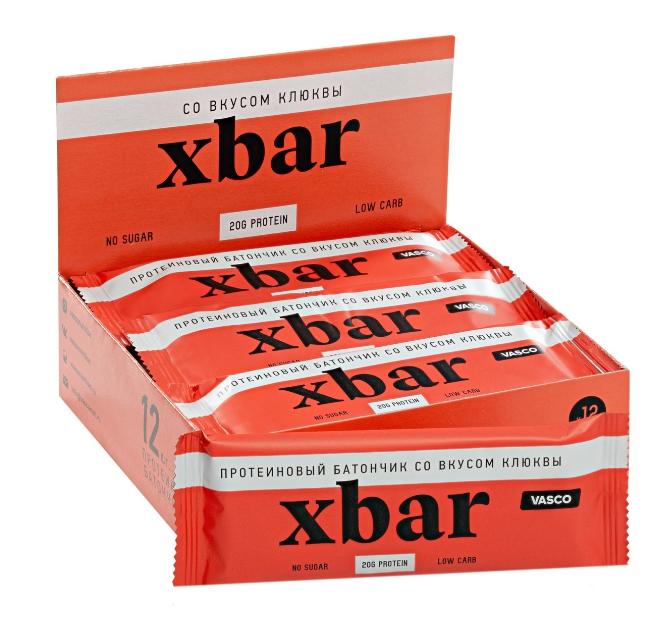 Протеиновый батончик «Xbar» со вкусом клюквы Vasco nutrition 60 гр