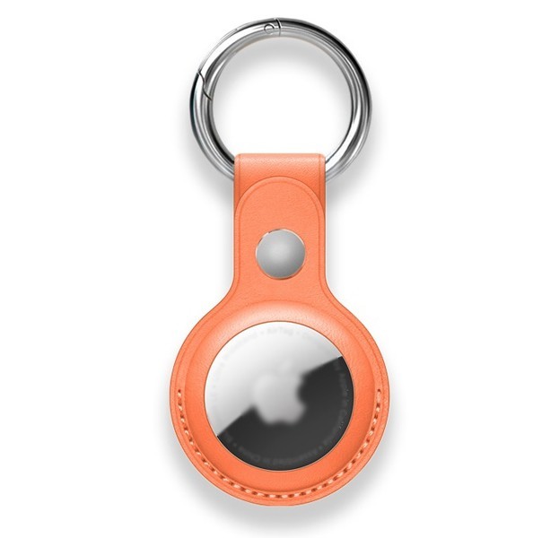 Кожаный чехол - брелок подвеска с кольцом-держателем на кнопке для AirTag (Оранжевый)