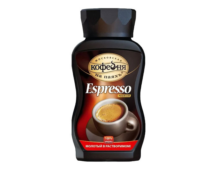 

Кофе растворимый Московская Кофейня на Паяхъ Espresso с молотым кофе, 95 г стеклянная банка