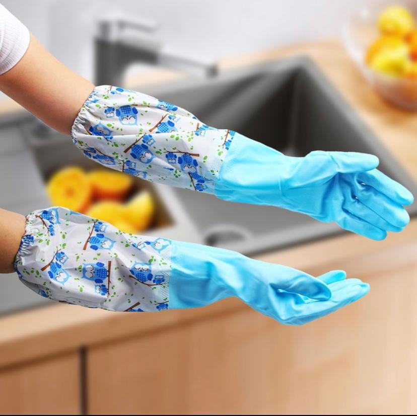 

Перчатки хозяйственные с утеплителем длинные манжеты Голубые совы