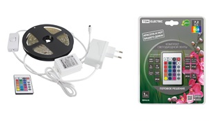 Комплект светодиодной ленты SMD5050-30 LED/м-12 В-7,2 Вт/м-IP65-RGB (3 м), 18 Вт, IR-контроллер TDM