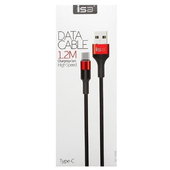 Кабель USB/Type-C 2.1A ISA 120 см (Черный с красным)