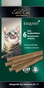 Лакомство для кошек Edel Cat Колбаски с мясом зайца и печенью купить с доставкой в интернет-магазине зоогастроном.ру
