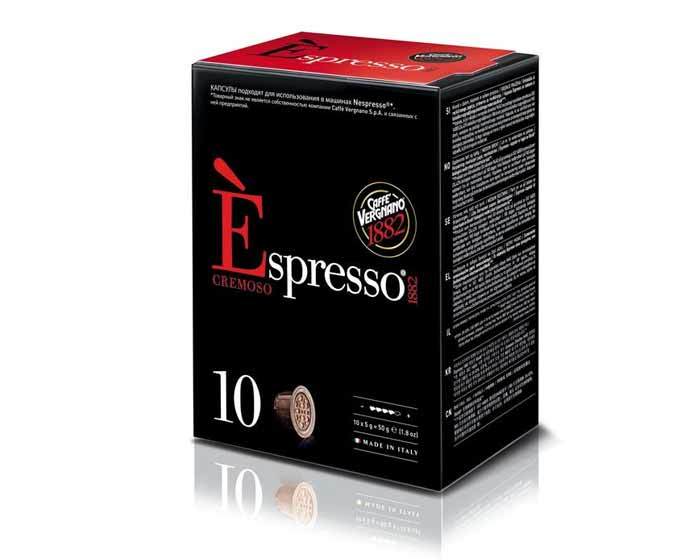 

Кофе в капсулах Caffe Vergnano 1882 Espresso Cremoso, 10 капсул для кофемашин Nespresso (Верньяно)