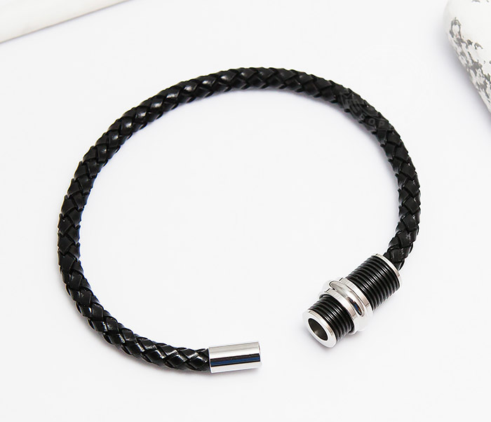 Monzo, Мужской кожаный браслет шнур с оригинальной застежкой (21 см) белый браслет бесконечность из плетеного шнура с металлическим якорем