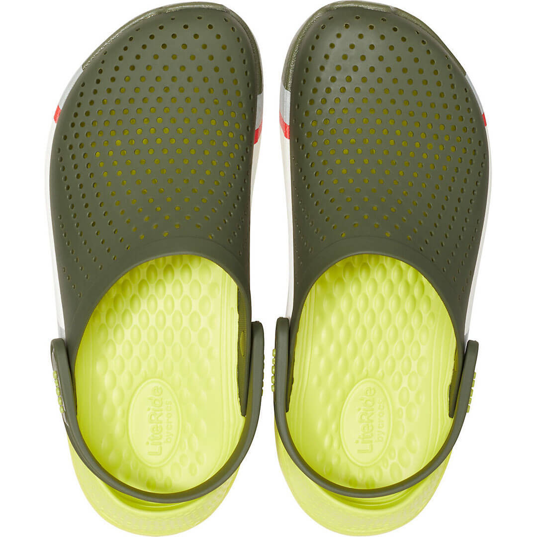 crocs literide army green white