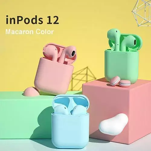 Беспроводные Bluetooth-наушники с зарядным кейсом Macaron inPods 12 (Голубой)