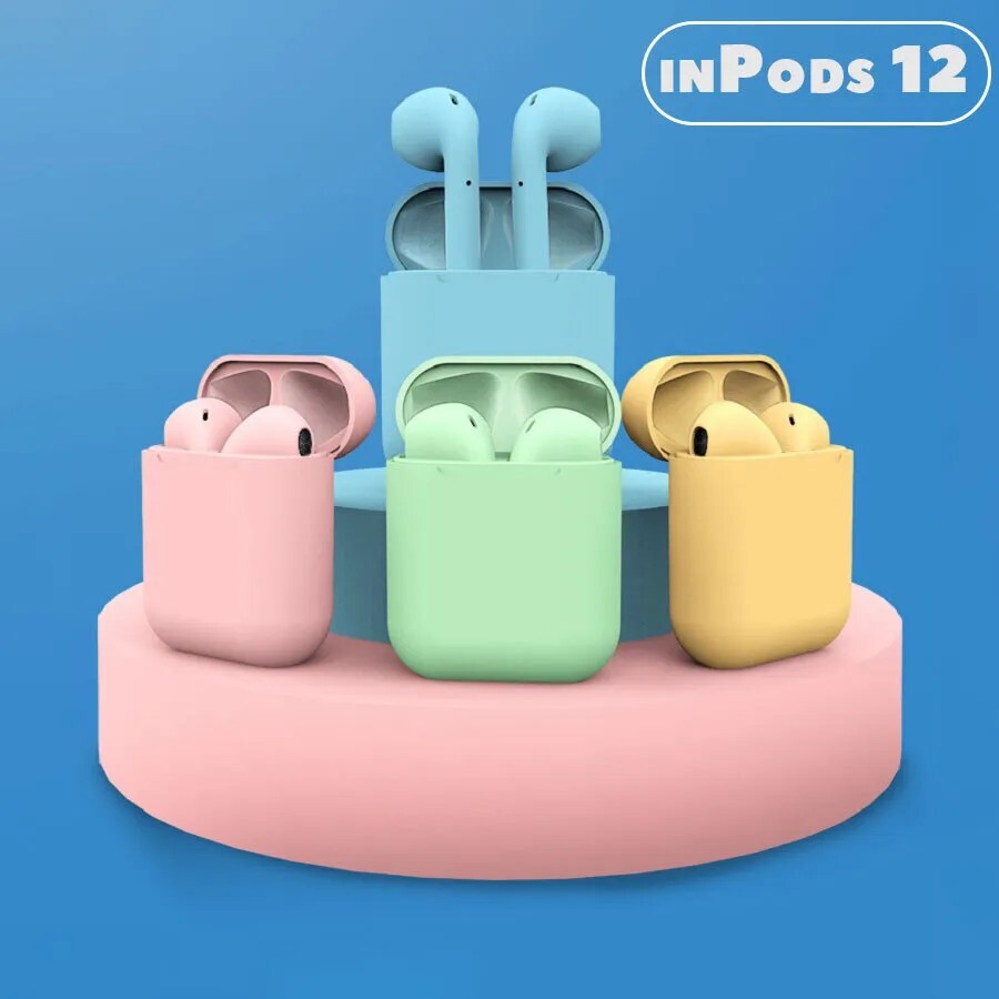 Беспроводные Bluetooth-наушники с зарядным кейсом Macaron inPods 12 (Голубой)