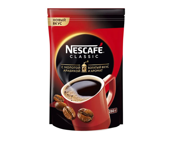 

Кофе растворимый Nescafe Classic с добавлением молотой арабики, 250 г пакет (Нескафе)